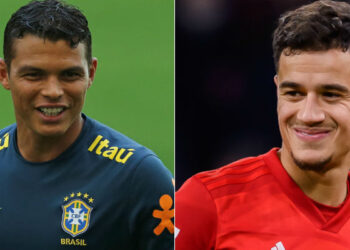 Thiago Silva e Coutinho se encontram em show no Rio de Janeiro (Crédito: Getty Images)