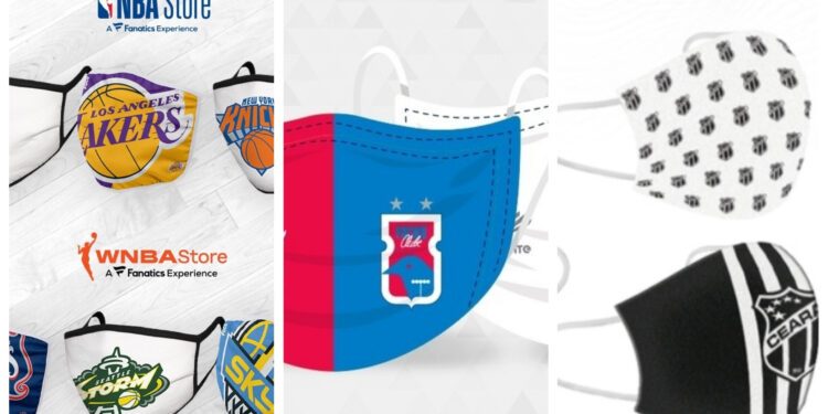 Equipes do mundo inteiro se mobilizam e criam máscaras personalizadas para torcedores (Crédito: Divulgação NBA / Paraná Clube / Ceará)
