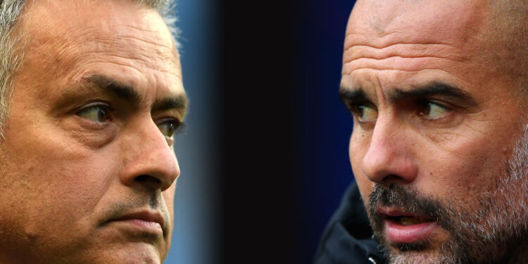 Pep Guardiola e José Mourinho foram rivais na Espanha e na Inglaterra (Crédito: GettyImages)