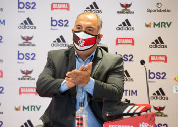 Marcos Braz concedeu entrevista coletiva (Crédito: Alexandre Vidal / Flamengo)