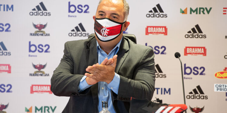 Marcos Braz concedeu entrevista coletiva (Crédito: Alexandre Vidal / Flamengo)