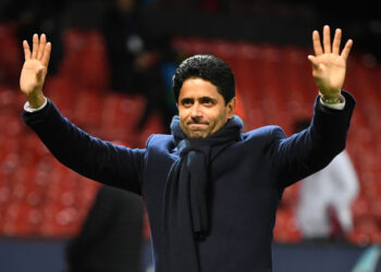 Nasser Al-Khelaifi comemorou muito a classificação do PSG (Crédito: GettyImages)
