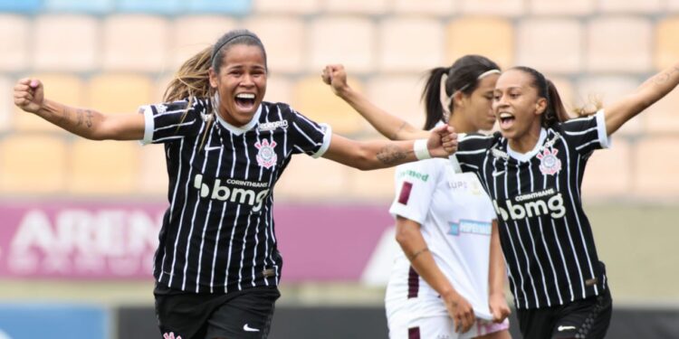 Jogadoras do Corinthians comemorando gol (Crédito: Rodrigo Coca/Agência Corinthians)