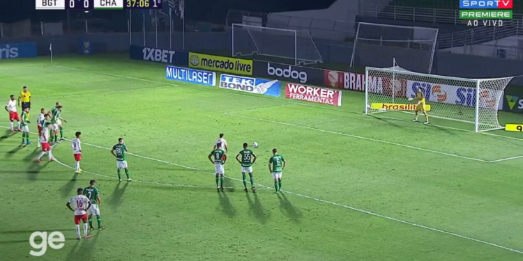 Jogadores de Bragantino e Chapecoense na partida do Brasileirão (Crédito: Transmissão Premiere)