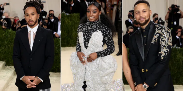 Lewis Hamilton, Simone Biles e Stephen Curry no Met Gala (Crédito: GettyImages)