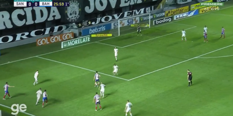 Jogadores de Santos e Bahia no Brasileirão (Crédito: Transmissão Premiere)