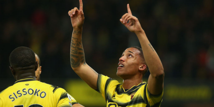 João Pedro, jogador do Watford comemorando o gol diante do Manchester United pela Premier League (Crédito: GettyImages)