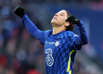 Sam Kerr, jogadora do Chelsea durante a disputa da Champions Feminina (Crédito: GettyImages)