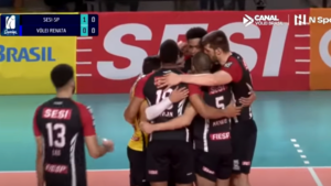 Superliga Masculina tem o Sesi classificado para a semifinal (Crédito: Transmissão/Youtube/Canal Vôlei Brasil/N Sports)