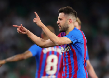 Barcelona comemorando o gol na La Liga (Crédito: GettyImages)