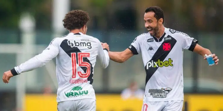 Jogadores do Vasco comemorando o gol em campo (Crédito: Daniel Ramalho/CRVG/Flickr)