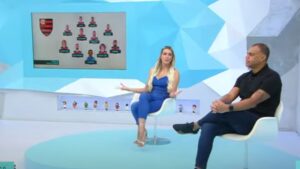 Renata Fan e Denilson comentaram sobre a fase que o Flamengo vive na temporada de 2022 (Crédito: Transmissão Band)