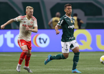 Alemão, do Internacional, e Marcos Rocha, do Palmeiras (Crédito: Cesar Greco / Flickr Palmeiras)
