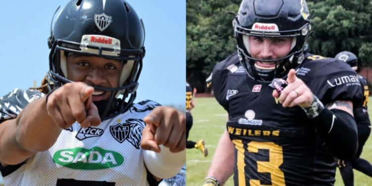 Galo FA x Rio Preto Weilers: semifinal coloca dois dos melhores QBS do FABR frente a frente (Crédito: Montagem de fotos - Tiago Munden e Andrey Queiroz)