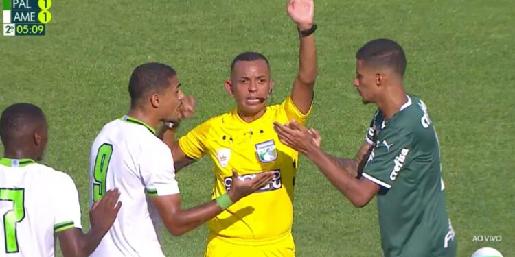 Juiz anula gol marcado pelo América-MG (Crédito: Reprodução TV Globo)