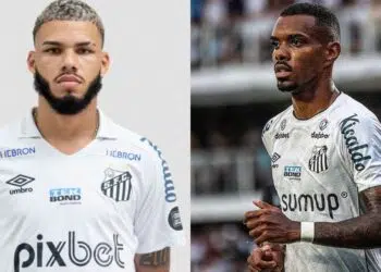 Após ficarem de fora do treino do Santos, Nathan e Lucas Pires terão os seus respectivos casos analisados pela direção alvinegra (Crédito: Reprodução/Santos FC)
