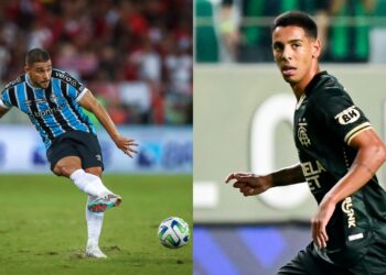 Grêmio x América será definido no Brasileirão 2023 (Crédito: Lucas Uebel/Grêmio/Mourão Panda/América/Flickr)