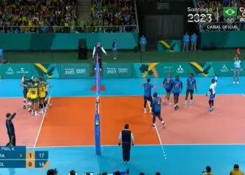 Pan 2023: Brasil vence Colômbia na estreia do vôlei masculino (Crédito: Transmissão/ Canal Olímpico do Brasil)