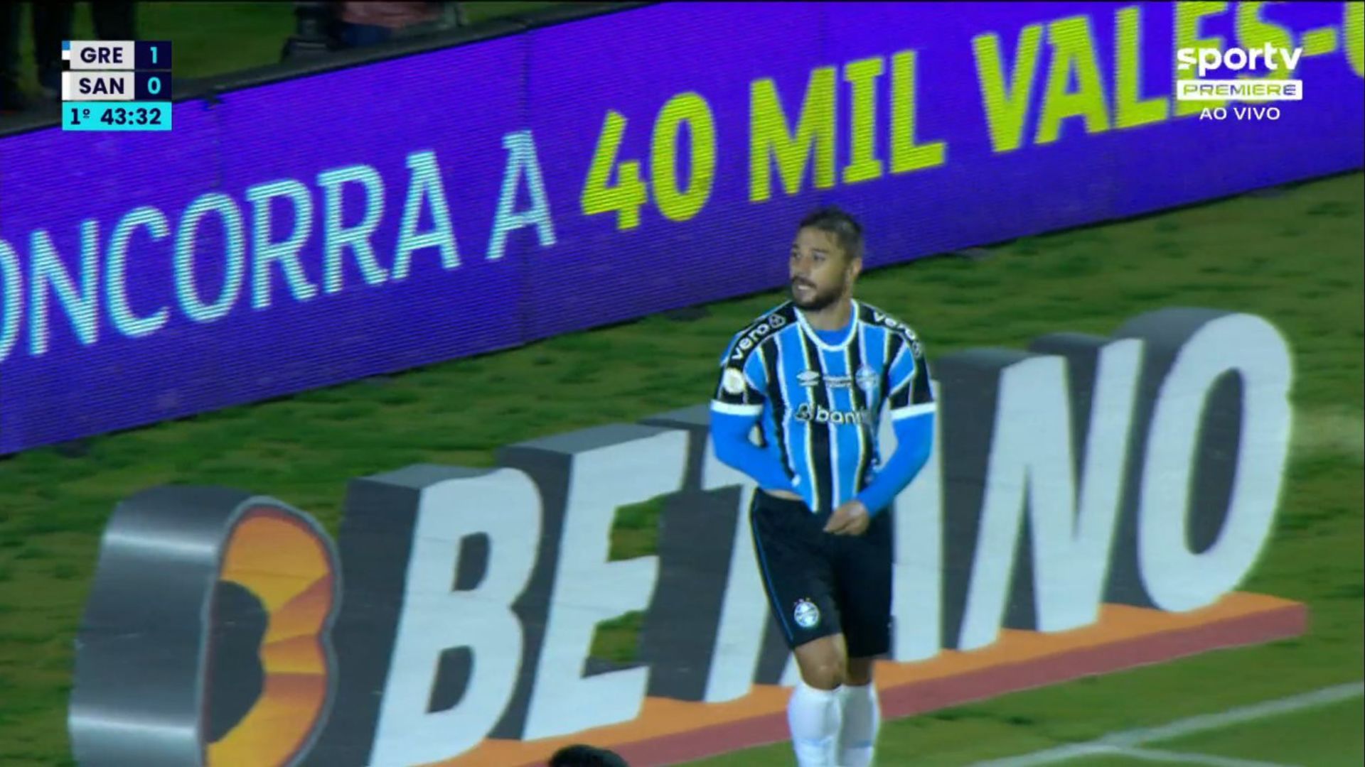 Grêmio e Santos se enfrentaram pela primeira rodada do Brasileirão - Transmissão/ Premiere