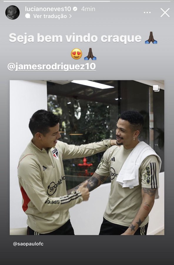 Luciano dando as boas-vindas para James Rodríguez - Foto: Twitter - @somosaopaulinos
