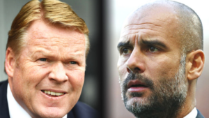 Ronald Koeman, treinador do Barcelona, e Pep Guardiola, treinador do Manchester City - GettyImages
