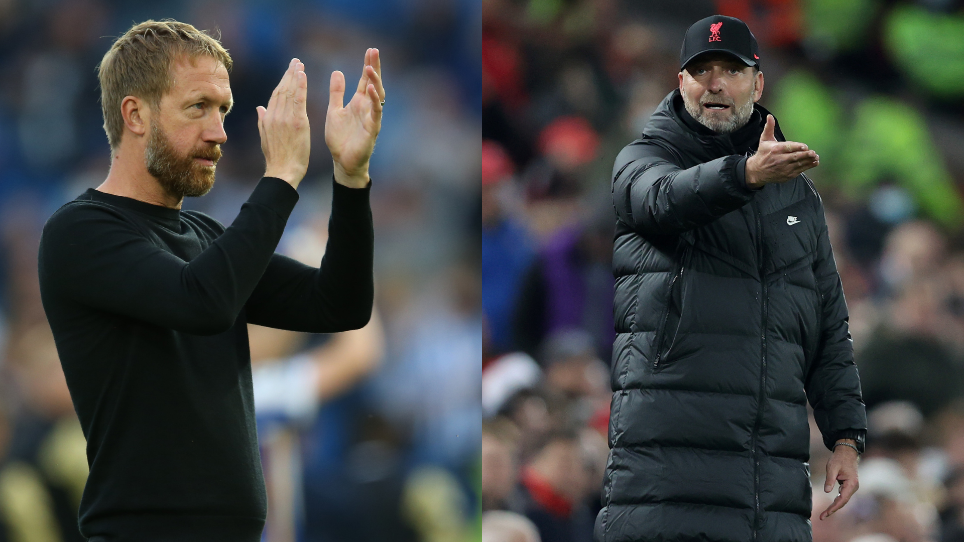 Graham Potter (técnico do Brighton) e Jurgen Klopp (técnico do Liverpool) - GettyImages/Divulgação