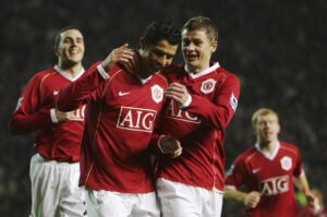 Cristiano Ronaldo e Solskjaer jogaram juntos entre 2003 e 2007 - Getty Images