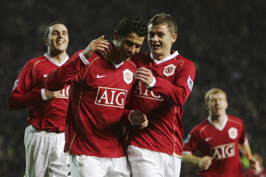 Cristiano Ronaldo e Solskjaer jogaram juntos entre 2003 e 2007 - Getty Images