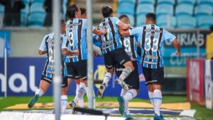 Jogadores do Grêmio comemorando o gol no Brasileirão Série B - Lucas Uebel/Grêmio FBPA/Flickr