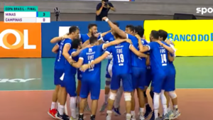 Jogadores do Minas comemorando o título da Copa do Brasil - Transmissão SporTV