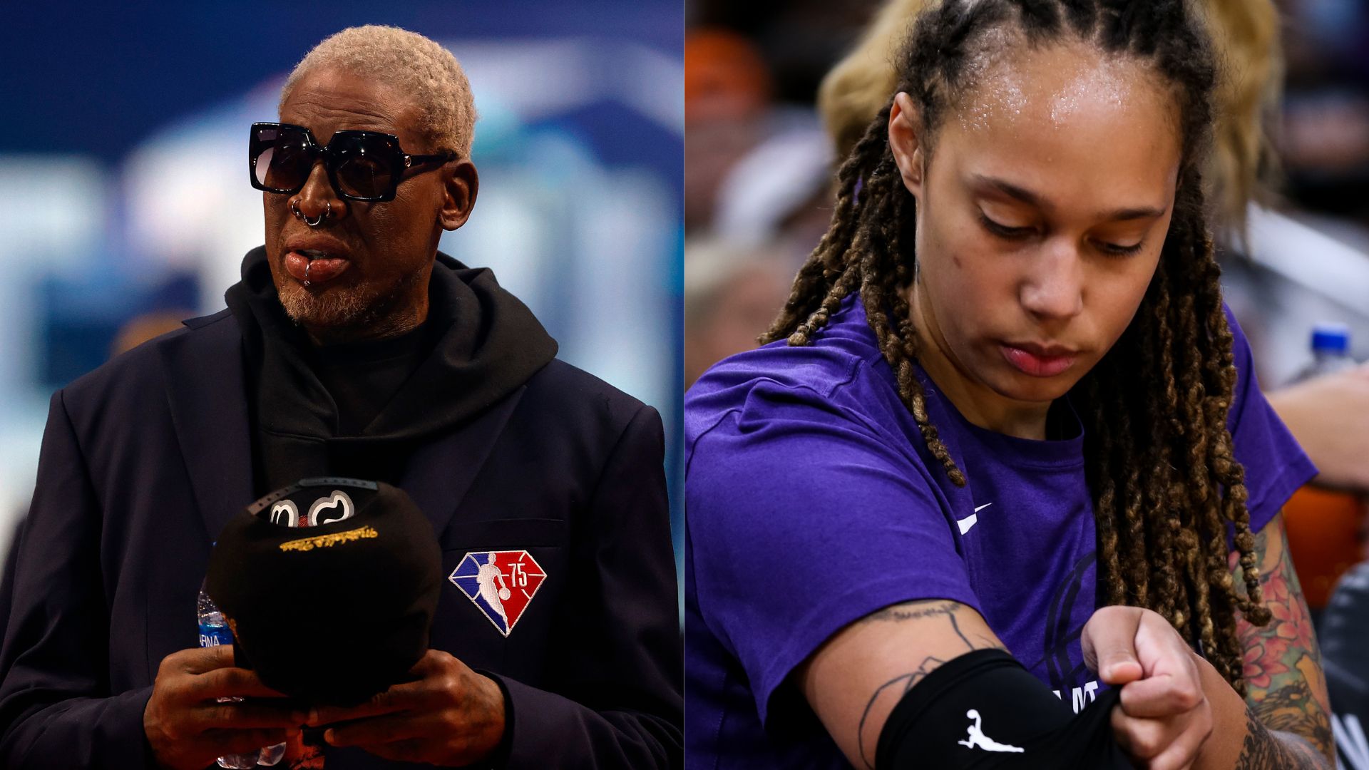 Dennis Rodman, ex-jogador da NBA, e Brittney Griner, da WNBA - Getty Images