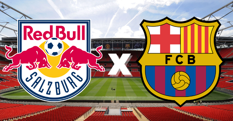 Emblemas de RB Salzburg e Barcelona - Getty Images / Divulgação