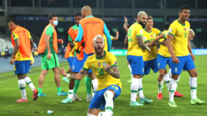 Jogadores do Brasil comemorando a vitória na Copa América - GettyImages