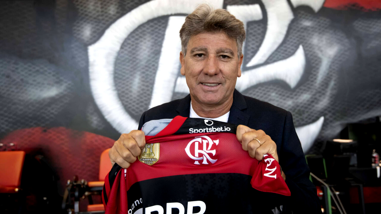 Renato Gaúcho chama a atenção de Galvão Bueno durante assinatura de contrato com o Flamengo - Alexandre Vidal / CRF / Fotos Públicas