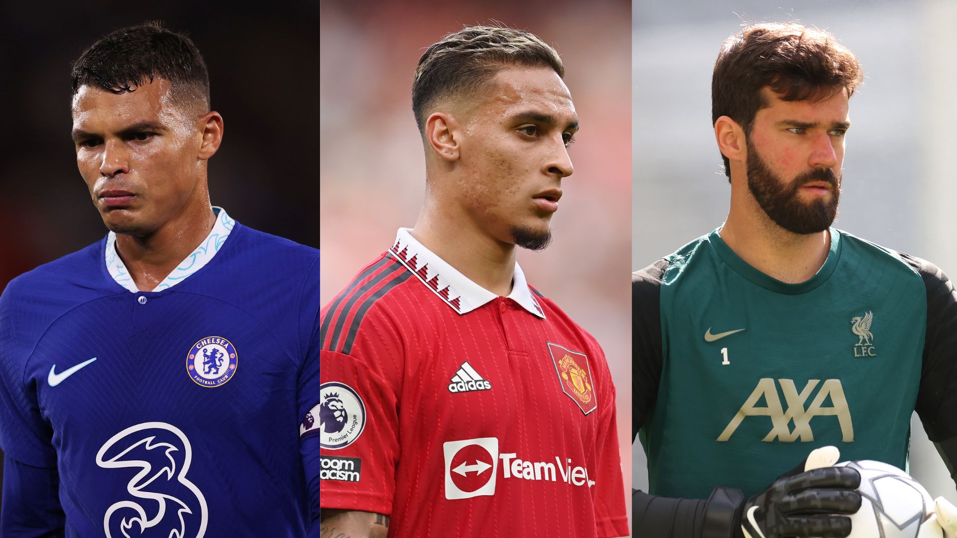 Thiago Silva, do Chelsea, Antony, do Manchester United, e Alisson, do Liverpool - Ryan Pierse, Michael Regan, Catherine Ivill / Getty Images