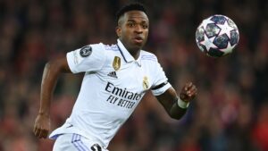 Vinícius Jr recebeu elogios de Ancelotti após grande vitória do Real Madrid contra o Liverpool - GettyImages