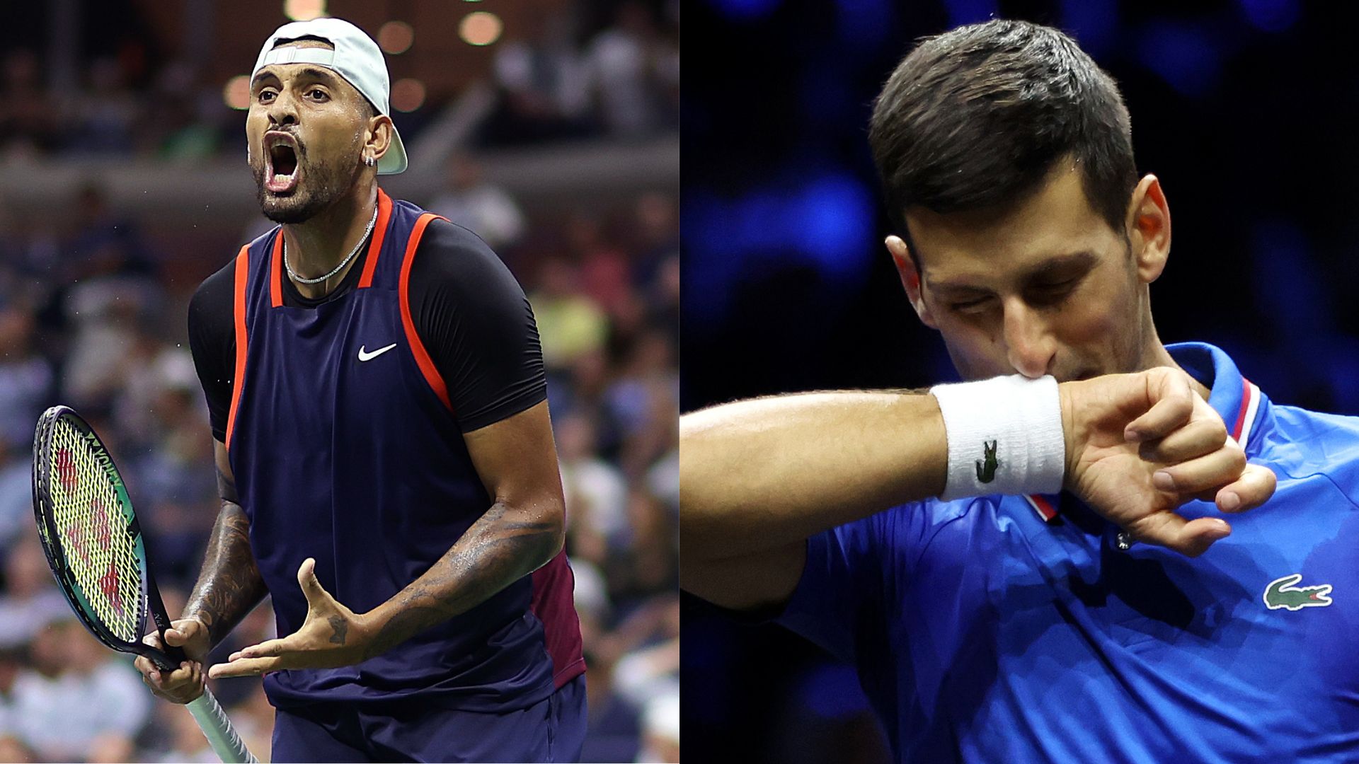Nick Kyrgios e Novak Djokovic, da esquerda para a direita - Getty Images