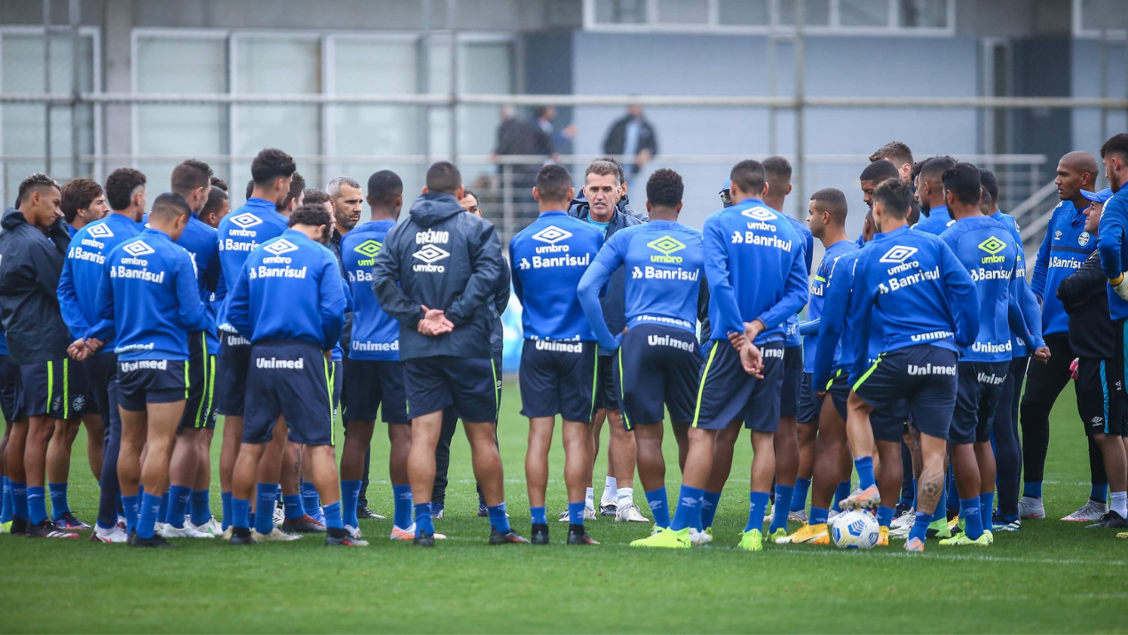 Jogadores do Grêmio no treino antes da partida contra o Juventude pelo Brasileirão - Lucas Uebel /Grêmio FBPA/ Fotos Públicas