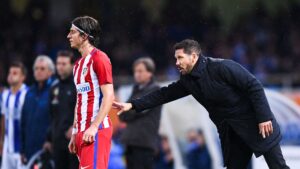 Filipe Luís e Diego Simeone no Atletico de Madrid - David Ramos / Getty Images