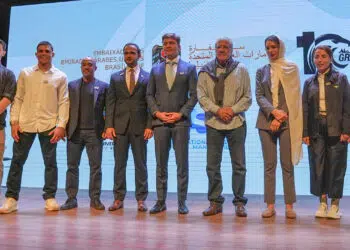 Cerimônia celebrou o 10º aniversário do Abi Dhabi Grand Slam de Jiu-Jitsu e os 50 anos de relações diplomáticas entre o país árabe e o Brasil (Crédito: Divulgação)