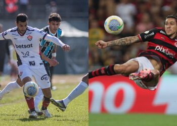 Em situações opostas, o Vitória tenta espantar o fantasma do rebaixamento, enquanto o Flamengo tenta tirar o primeiro lugar de seu rival (Crédito: Victor Ferreira/EC Vitória e Getty Images)