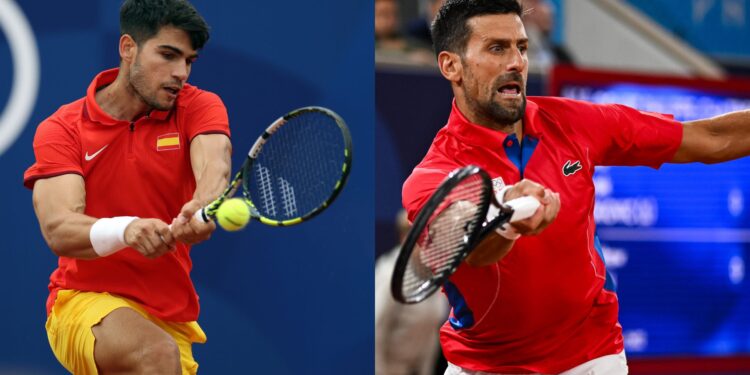 Alcaraz e Djokovic (Crédito: Getty Images)