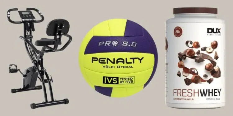Whey, bike ergométrica, esteira e muitos outros itens incríveis para a sua vida fitness (Crédito: Reprodução/Mercado Livre)