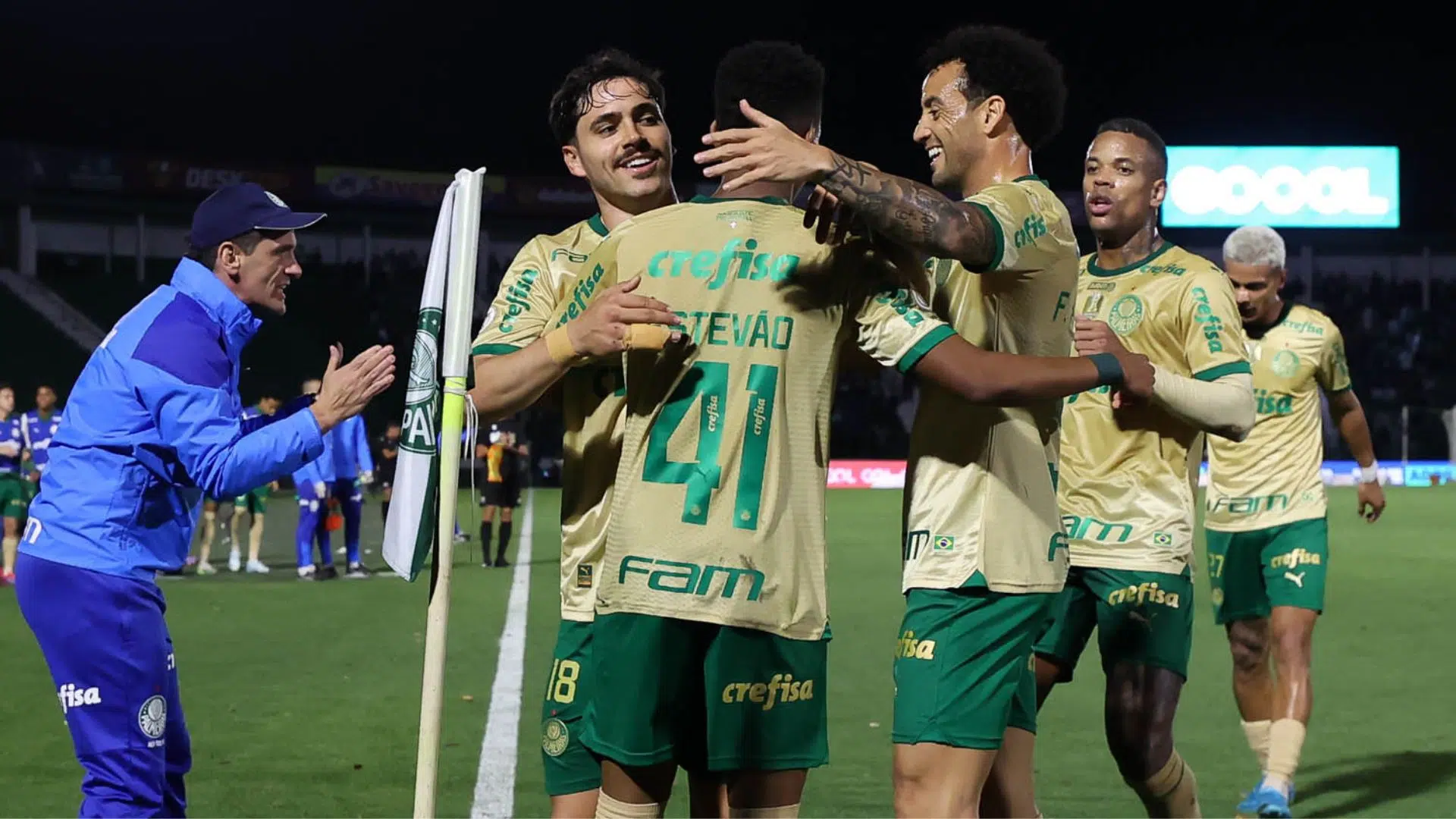 Palmeiras comemorando segundo gol (Crédito: Cesar Greco / Palmeiras)