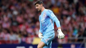 Thibaut Courtois, goleiro do Real Madrid, durante clássico contra o Atlético de Madrid, válido por La Liga