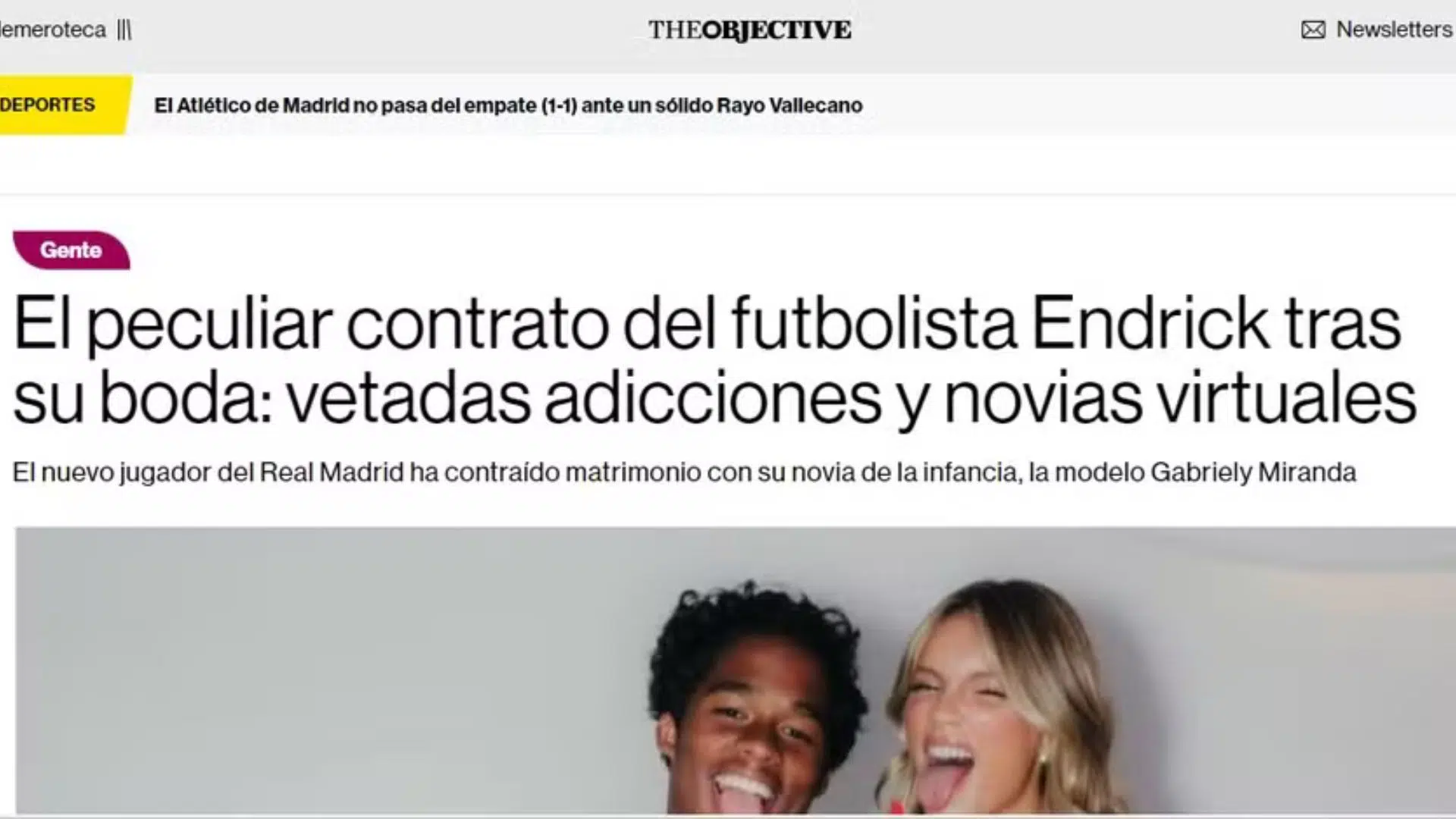 Manchete o jornal The Obletive reage aos quesitos do contrato de namoro entre Endrick e Gabriely