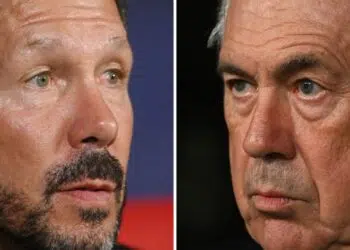 Diego Simeone e Carlo Ancelotti, treinadores do duelo Atlético de Madrid x Real Madrid