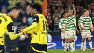 Montagem com jogadores do duelo Borussia Dortmund x Celtic