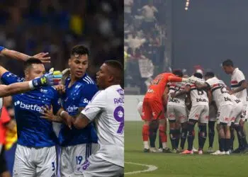 Montagem com times de Cruzeiro x São Paulo em campo