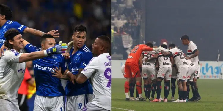 Montagem com times de Cruzeiro x São Paulo em campo